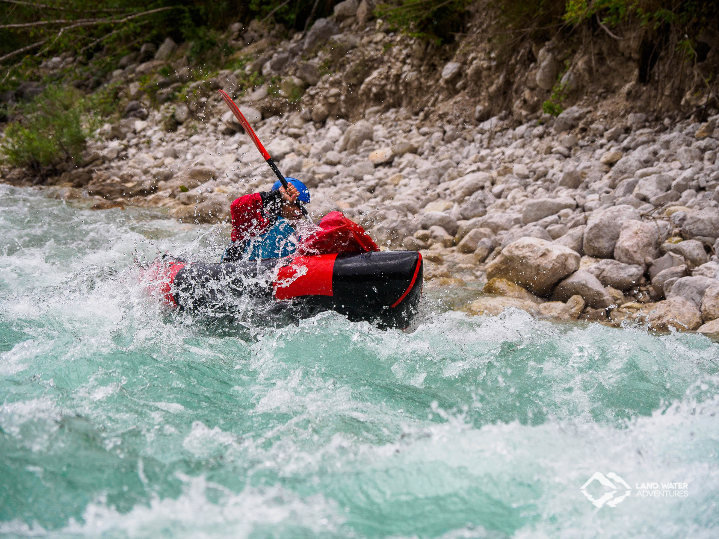 Wildwasser Packrafting auf der slowenischen Soca